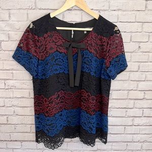 Karl Lagerfeld Paris Floral Lace Bow Tie Top | Sz 14